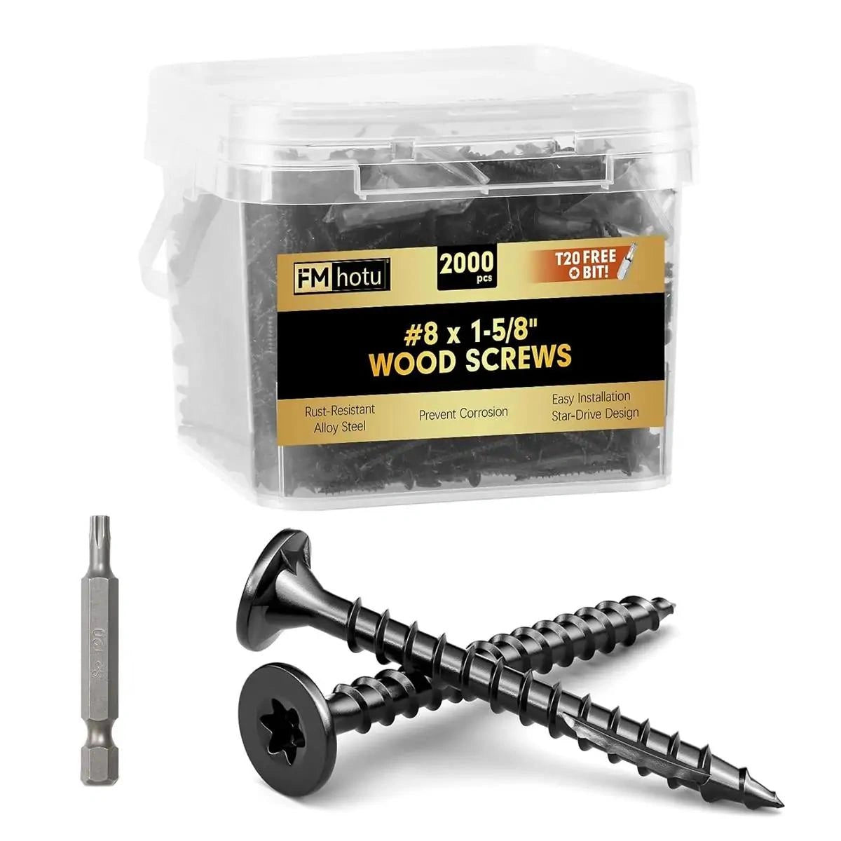 #8 x 1-5/8” Deck Screws, Star Drive Wood Screws, Black