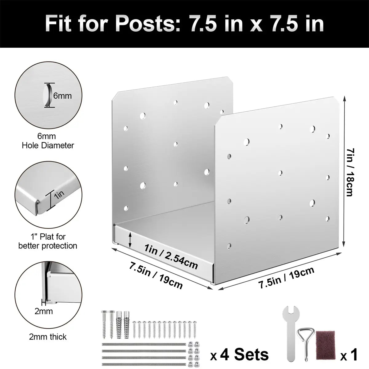 8"x8" Adjustable Post Base, Stainless Steel Post Anchor Bracket