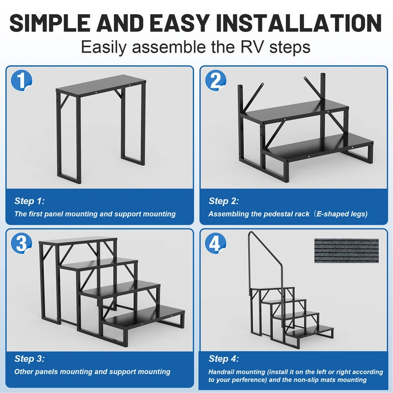 RV Steps with Handrail, 4 Steps with 1 Handrail Hot Tub Steps with Non-Slip Mats