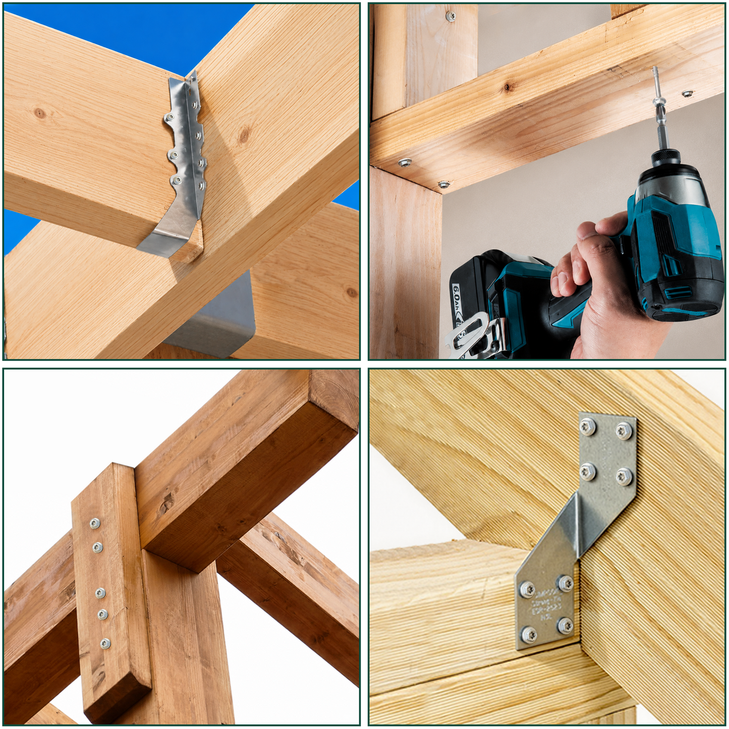FMhotu #9 x 2-1/2" Heavy Duty Joist Hanger Screws, Structural Connector Screws, 1/4" Hex Head+T20 Star Bit, 10D Nail Replacement, Zinc-Aluminum Flake Coating, 1500-Hour Salt Spray Tested