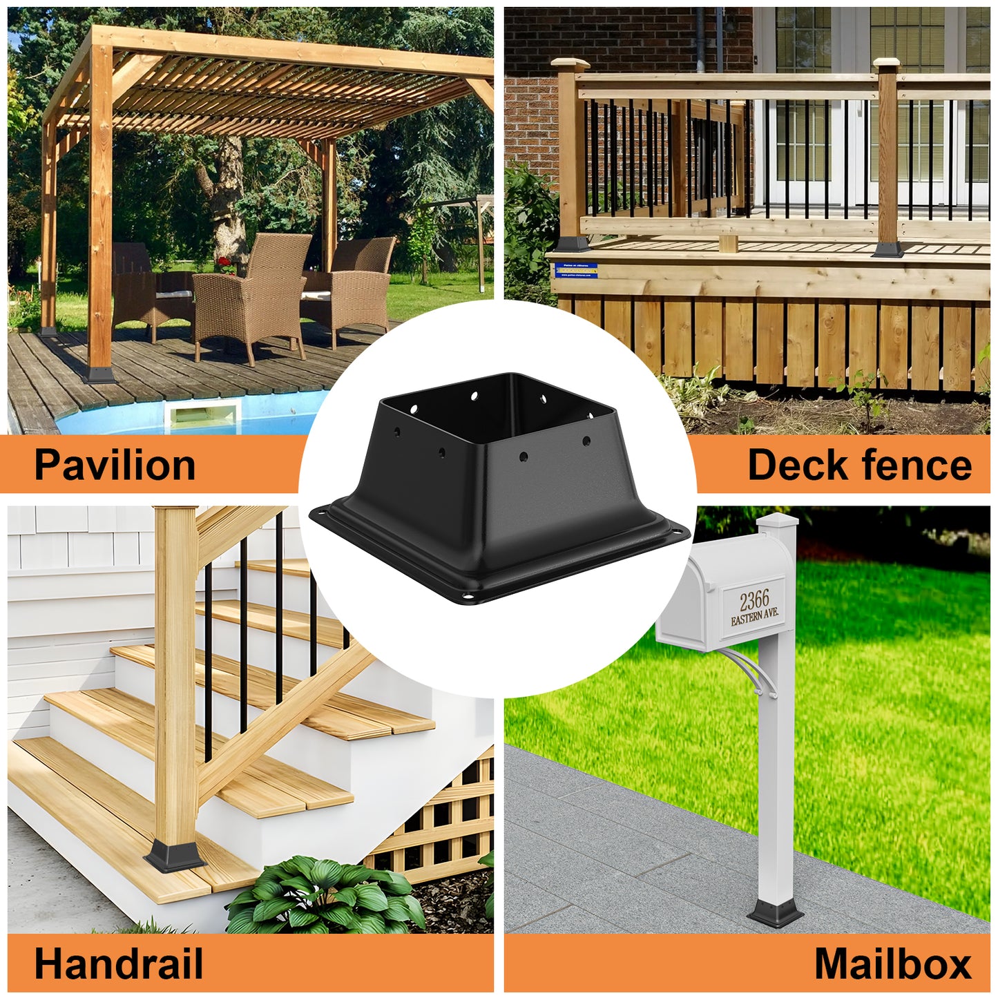 FMhotu 4x4 Post Base, Internal 3.6"x3.6" Heavy Duty Powder-Coated Steel Post Bracket Fit for Standard Wood Post Anchor, Decking Post Base for Deck Porch Handrail Railing Support with Screws