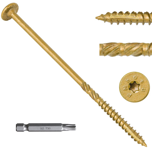 10 Inch Heavy-Duty Outdoor Deck Screws, Star Drive Decking Wood Screws, Rust Resistant Timber Screws for Timber/Log/Landscaping Wood (#14 x 10 Tan)