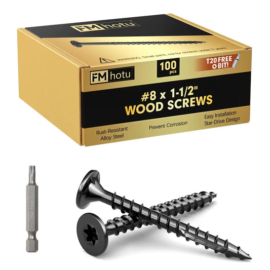#8 x 1-1/2” Deck Screws, Star Drive Wood Screws, Black
