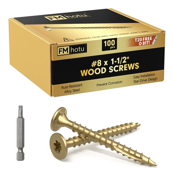 #8 x 1-1/2” Deck Screws, Star Drive Wood Screws, Gold