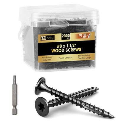 #8 x 1-1/2” Deck Screws, Star Drive Wood Screws, Black