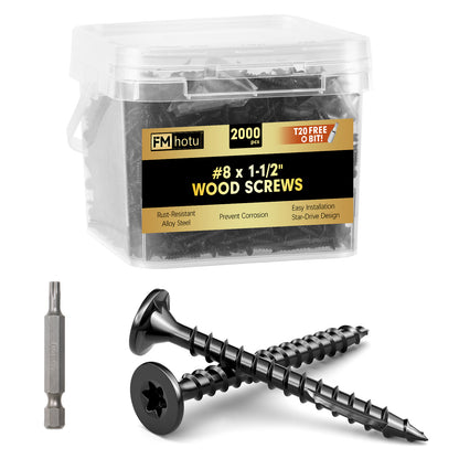 #8 x 1-1/2" Deck Screws, Star Drive Wood Screws, Rust Resistant Timber Screws for Timber/Log/Landscaping Wood, T20 Star Bit Included, Black