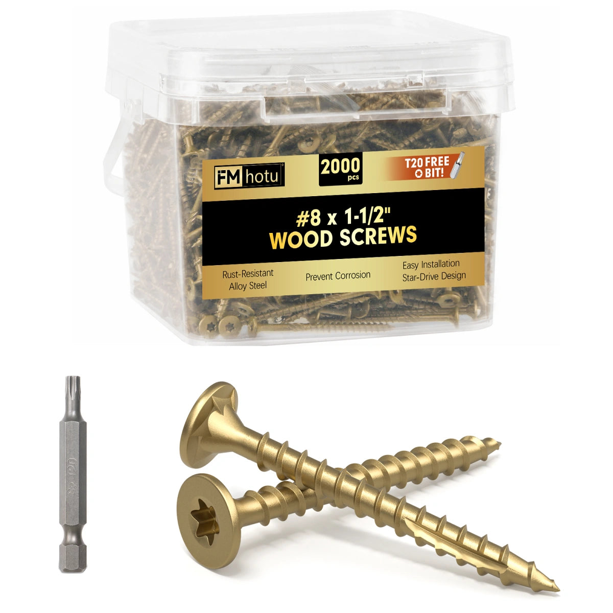 #8 x 1-1/2” Deck Screws, Star Drive Wood Screws, Gold