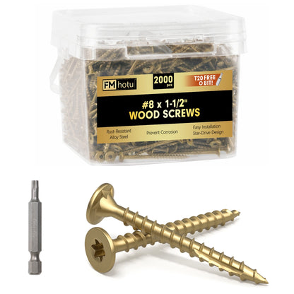 #8 x 1-1/2” Deck Screws, Star Drive Wood Screws, Gold