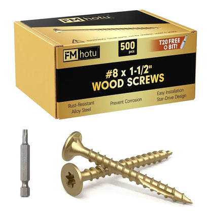 #8 x 1-1/2” Deck Screws, Star Drive Wood Screws, Gold