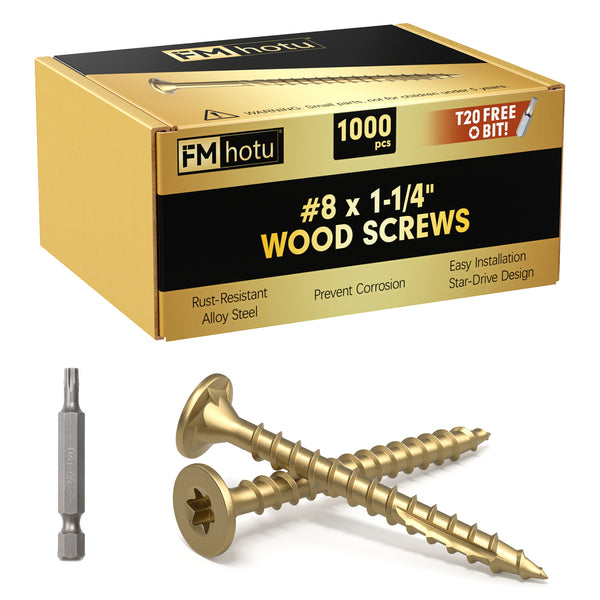 #8 x 1-1/4” Deck Screws, Star Drive Wood Screws, Gold
