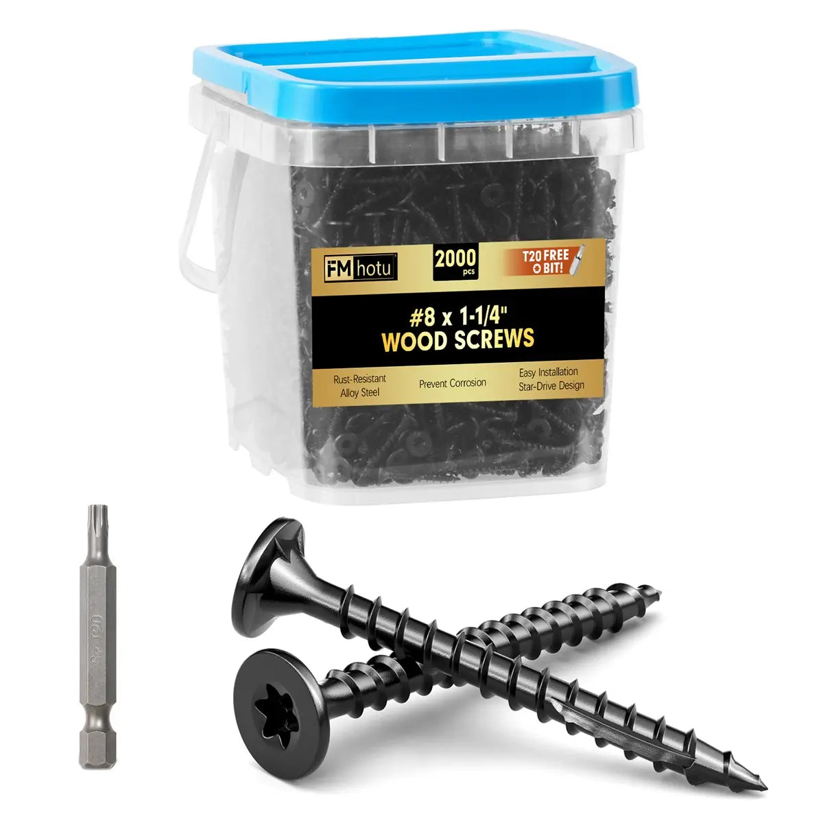 #8 x 1-1/4” Deck Screws, Star Drive Wood Screws, Black