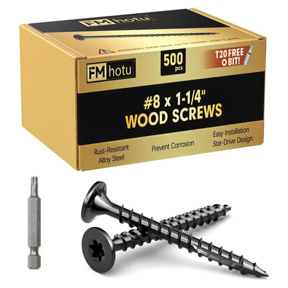 #8 x 1-1/4” Deck Screws, Star Drive Wood Screws, Black