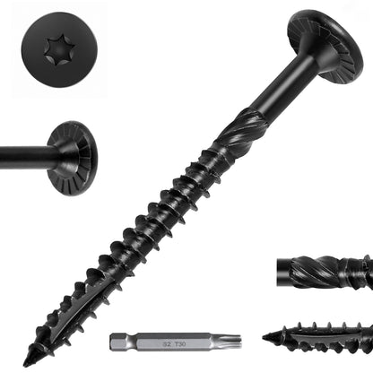FMhotu #14 Heavy-Duty Wood Screws, Star Drive Deck Screws, Rust Resistant Timber Screws for Timber/Log/Landscaping Wood (2-7/8 Inch,Black)