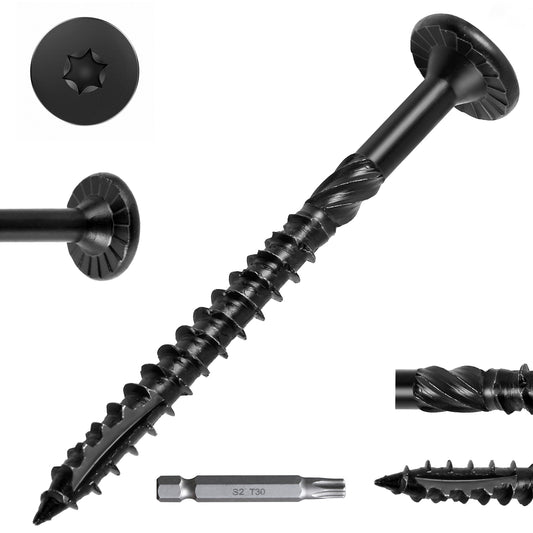 FMhotu #14 Heavy-Duty Wood Screws, Star Drive Deck Screws, Rust Resistant Timber Screws for Timber/Log/Landscaping Wood (2-7/8 Inch,Black)
