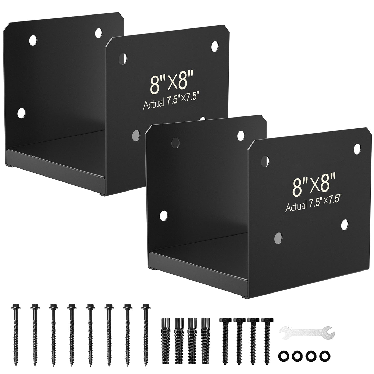 FMhotu 8x8 Stainless Steel Post Base,Internal 7.5 x 7.5 Anchor Bracket,Deck Concrete Support Anchor for Deck Railing, Fences, Mailboxes (2Pcs Black)