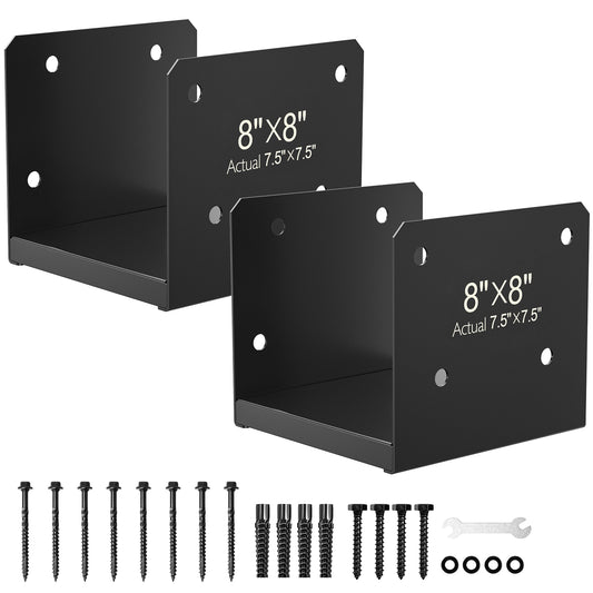 FMhotu 8x8 Stainless Steel Post Base,Internal 7.5 x 7.5 Anchor Bracket,Deck Concrete Support Anchor for Deck Railing, Fences, Mailboxes (2Pcs Black)