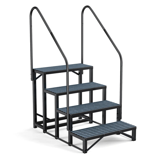 RV Steps with Handrail, 4 Steps with 2 Handrail Hot Tub Steps with Non-Slip Mats