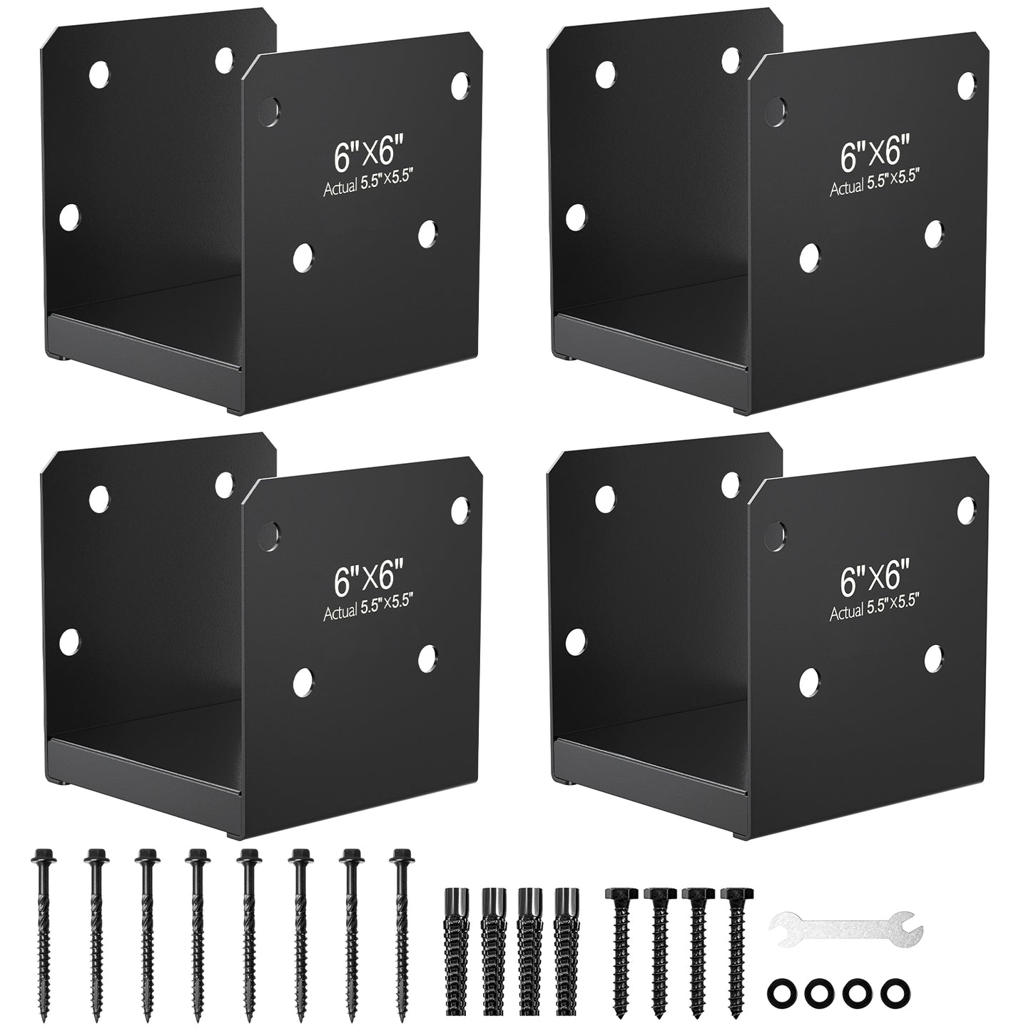 FMhotu 6x6 Stainless Steel Post Base,Internal 5.5 x 5.5 Anchor Bracket,Deck Concrete Support Anchor for Deck Railing, Fences, Mailboxes (4Pcs Black)