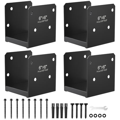 FMhotu 6x6 Stainless Steel Post Base,Internal 5.5 x 5.5 Anchor Bracket,Deck Concrete Support Anchor for Deck Railing, Fences, Mailboxes (4Pcs Black)
