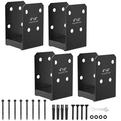 FMhotu 4x4 Stainless Steel Post Base,Internal 3.5 x 3.5 Anchor Bracket,Deck Concrete Support Anchor for Deck Railing, Fences, Mailboxes (4Pcs Black)