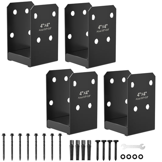 FMhotu 4x4 Stainless Steel Post Base,Internal 3.5 x 3.5 Anchor Bracket,Deck Concrete Support Anchor for Deck Railing, Fences, Mailboxes (4Pcs Black)