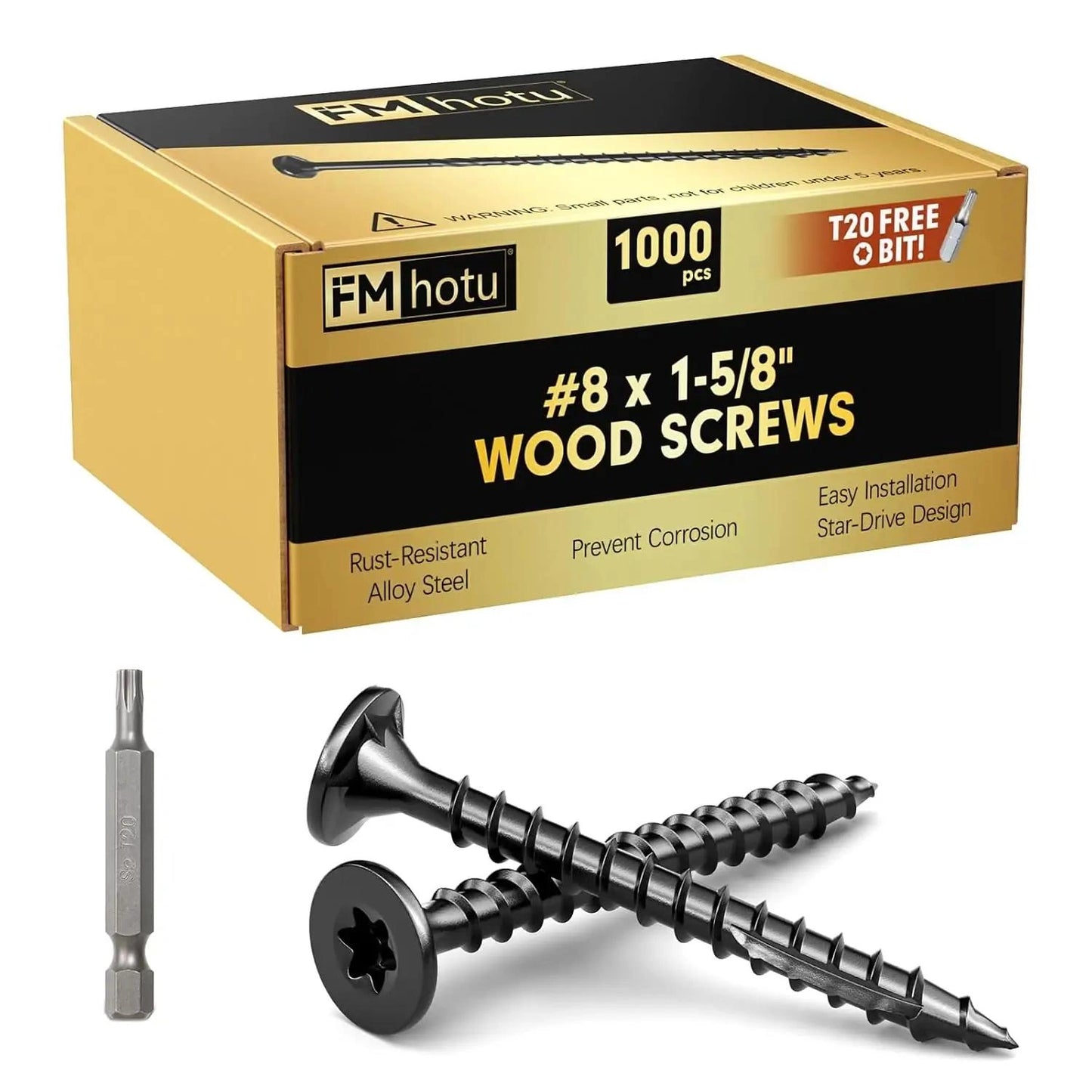 #8 x 1-5/8” Deck Screws, Star Drive Wood Screws, Black