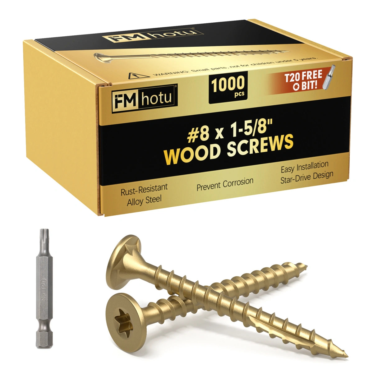 #8 x 1-5/8” Deck Screws, Star Drive Wood Screws, Gold
