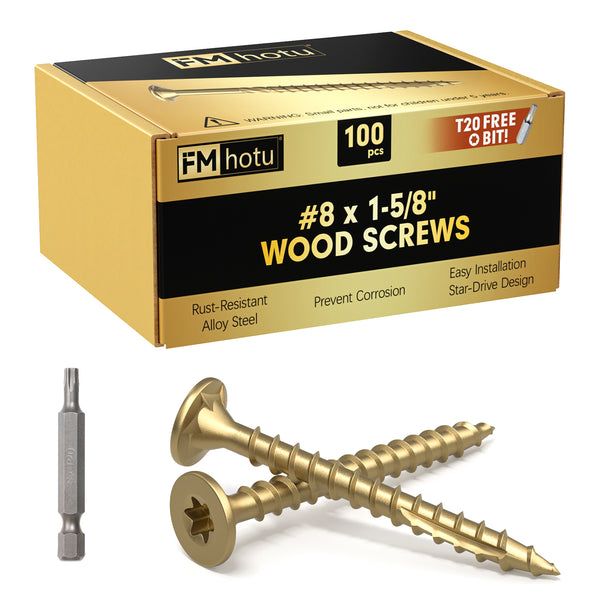 #8 x 1-5/8” Deck Screws, Star Drive Wood Screws, Gold