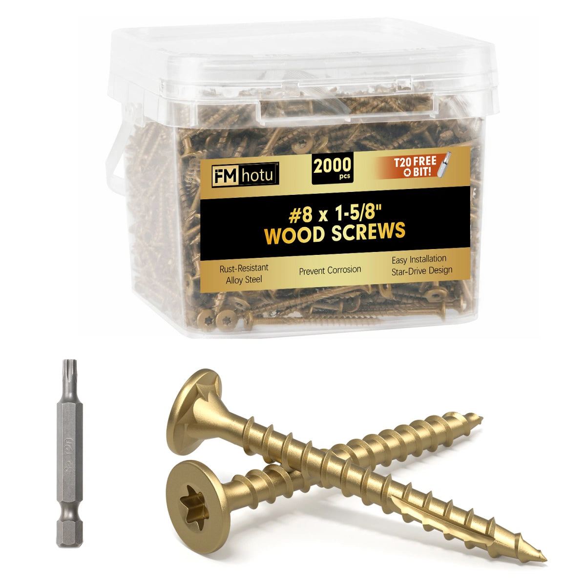 #8 x 1-5/8” Deck Screws, Star Drive Wood Screws, Gold