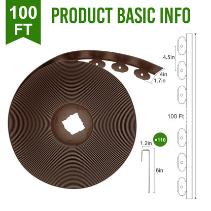 4-Inch Landscape Edging with Metal Spikes, Brown