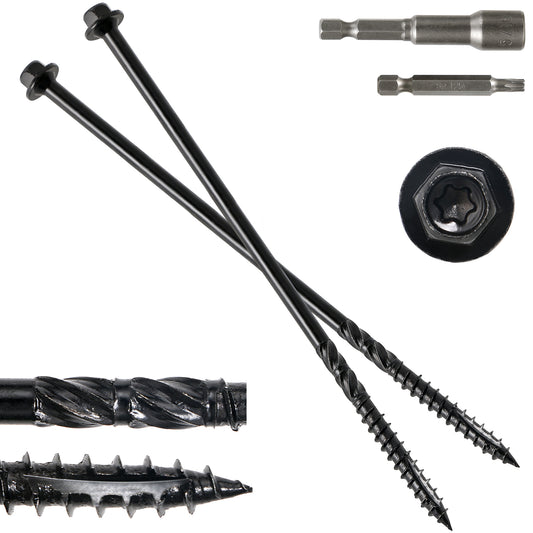 #14 x 10 Wood Structural Screws Hex Head Lag Screws, Rust Resistant Timber Screws for Timber/Log/Landscaping Wood (Black)