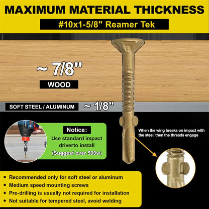 #10 x 1-5/8 Self-Tapping Trailer Deck Screws, T25 Star Bits Screws, Gold