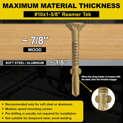 FMhotu #10 x 1-5/8" Trailer Deck Screws, Self-Tapping Sheet Wood Metal Screw, T25 Star Bits Reamer Tek Screws for Trailers, for Attaching Wood to Steel, Gold