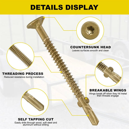 #10 x 2-1/2 Self-Tapping Trailer Deck Screws, T25 Star Bits Screws, Gold