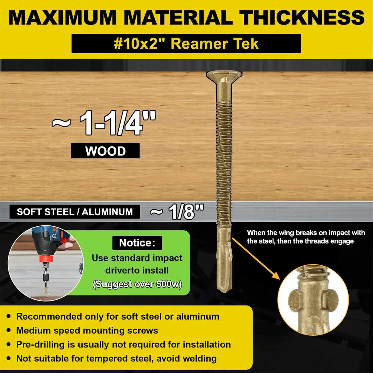 #10 x 2 Self-Tapping Trailer Deck Screws, T25 Star Bits Screws, Gold