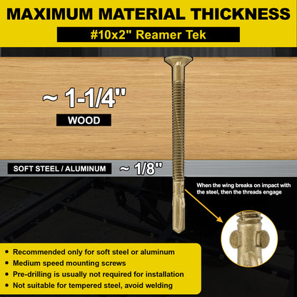 FMhotu #10 x 2" Trailer Deck Screws, Self-Tapping Sheet Wood Metal Screw, T25 Star Bits Reamer Tek Screws for Trailers, for Attaching Wood to Steel, Gold
