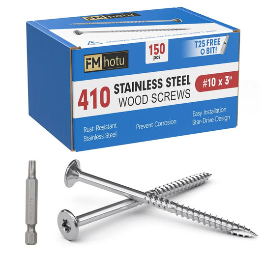 #10 x 3 Stainless Steel Deck Screws, 410 Grade Stainless Steel