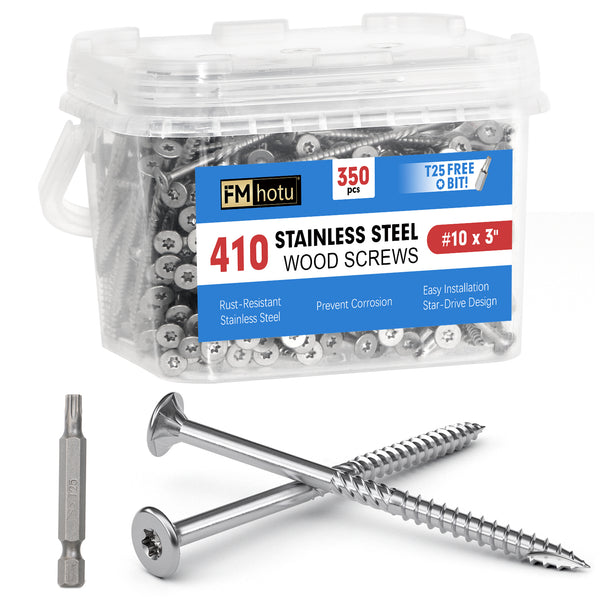 #10 x 3 Stainless Steel Deck Screws, 410 Grade Stainless Steel