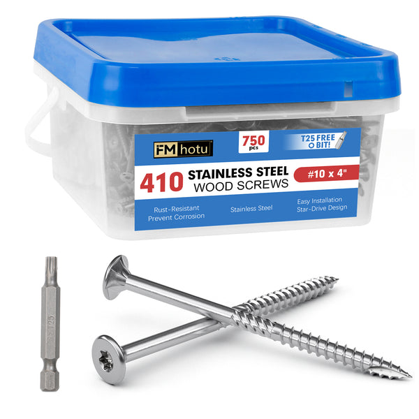 #10 x 4 Stainless Steel Deck Screws, 410 Grade Stainless Steel