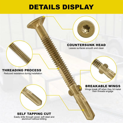 #14 x 2-3/4 Self-Tapping Trailer Deck Screws, T25 Star Bits Screws, Gold