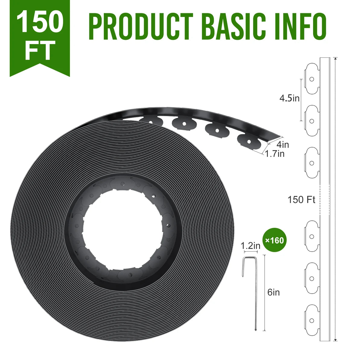4-Inch Landscape Edging with Metal Spikes, Black