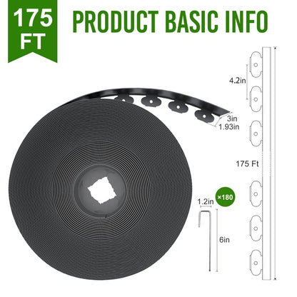 3-Inch Landscape Edging with Metal Spikes, Blck