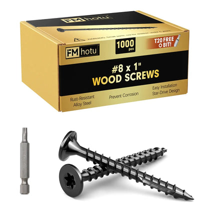 #8 x 1” Deck Screws, Star Drive Wood Screws, Black