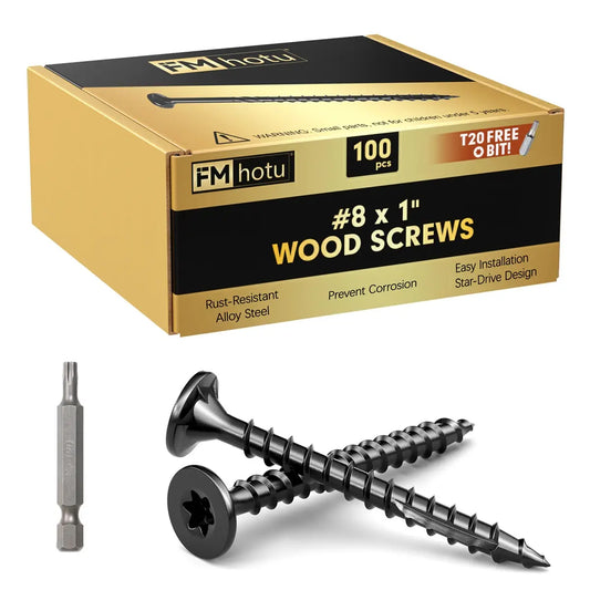 #8 x 1” Deck Screws, Star Drive Wood Screws, Black