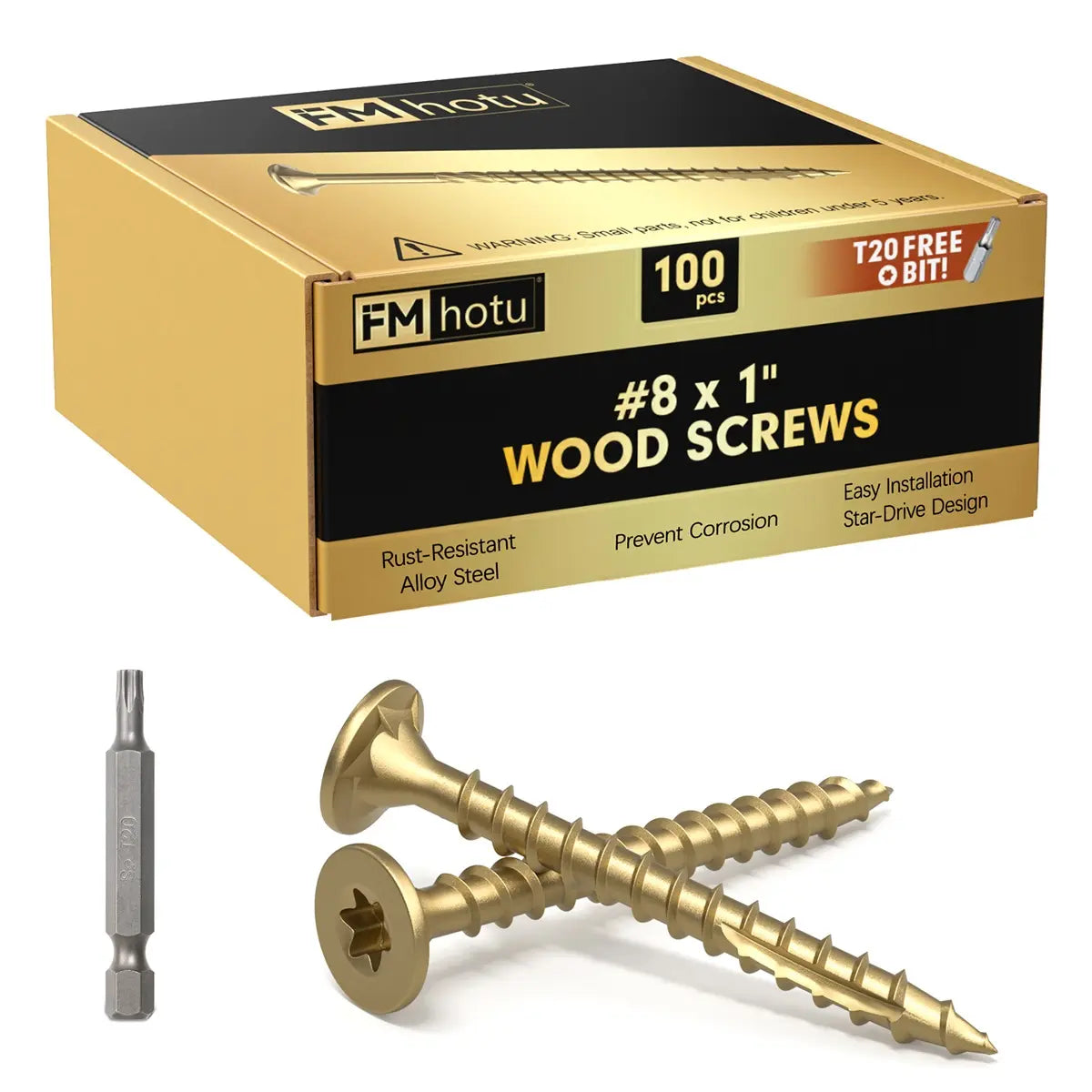 #8 x 1” Deck Screws, Star Drive Wood Screws, Gold