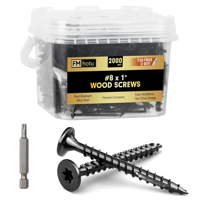 #8 x 1” Deck Screws, Star Drive Wood Screws, Black