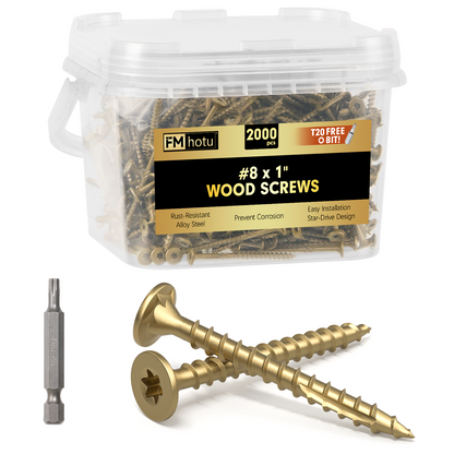#8 x 1" Deck Screws, Star Drive Wood Screws, Rust Resistant Timber Screws for Timber/Log/Landscaping Wood, T20 Star Bit Included, Gold