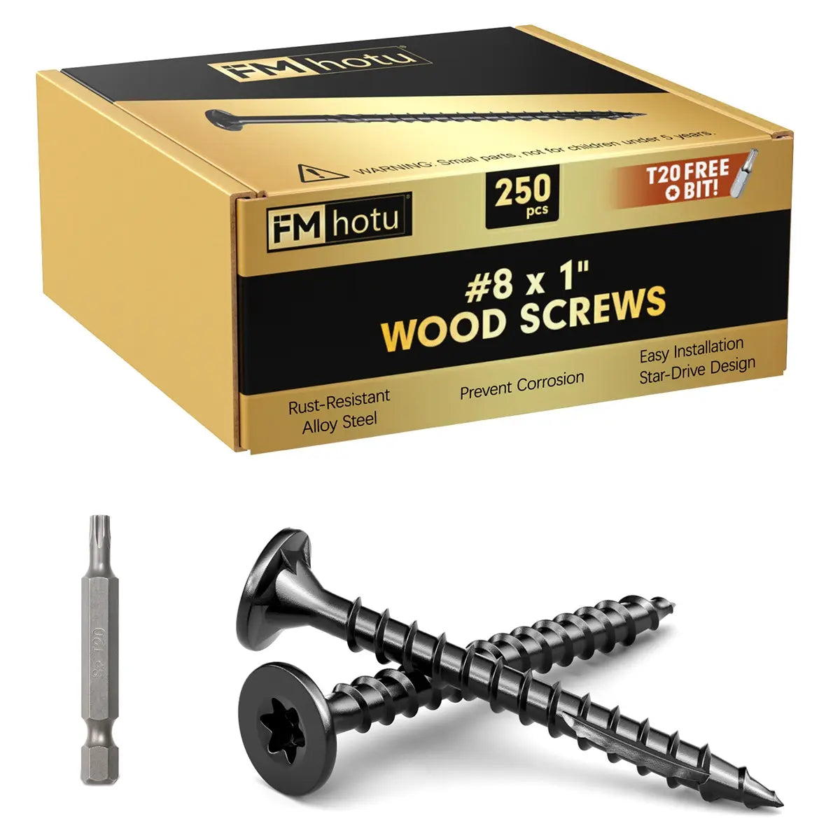 #8 x 1” Deck Screws, Star Drive Wood Screws, Black
