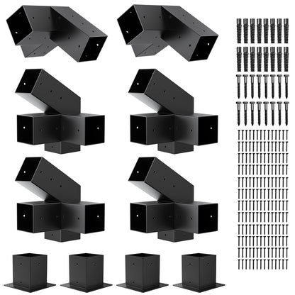 Pergola Kit, 30° Slanted Roof Bracket Set, Roof Wall Mount Extension Bracket Kit,4" x 4" (Actual: 3.5x3.5 Inch) Powder-Coated Pergola Hardware for Porch,Gazebo, Backyard(10pcs)