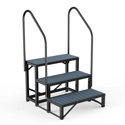 RV Steps with Handrail, 3 Steps with 2 Handrail Hot Tub Steps with Non-Slip Mats